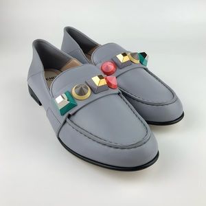 FENDI, Baby Blue Studded Loafers, EU 35.5